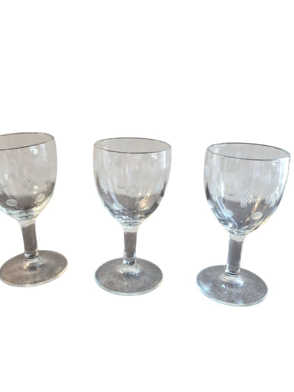 Standard Glass Co Criss Cross & Punties Etched Sherry Glasses set of 3